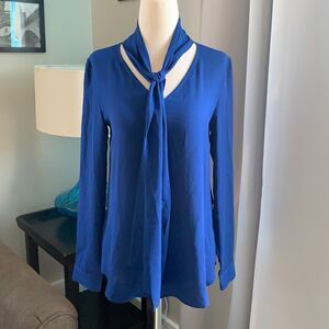 Olivaceous tie neck blouse beautiful cobalt blue sz small